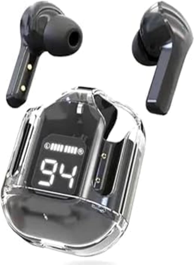 Sonix Tech Air 31 Wireless Wired Bluetooth Earbuds with Deep Bass Stereo Sound, Transparent